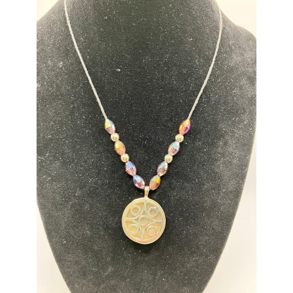 Reversible Metal Circles Pendant Purple Beaded Necklace! - Picture 13 of 15